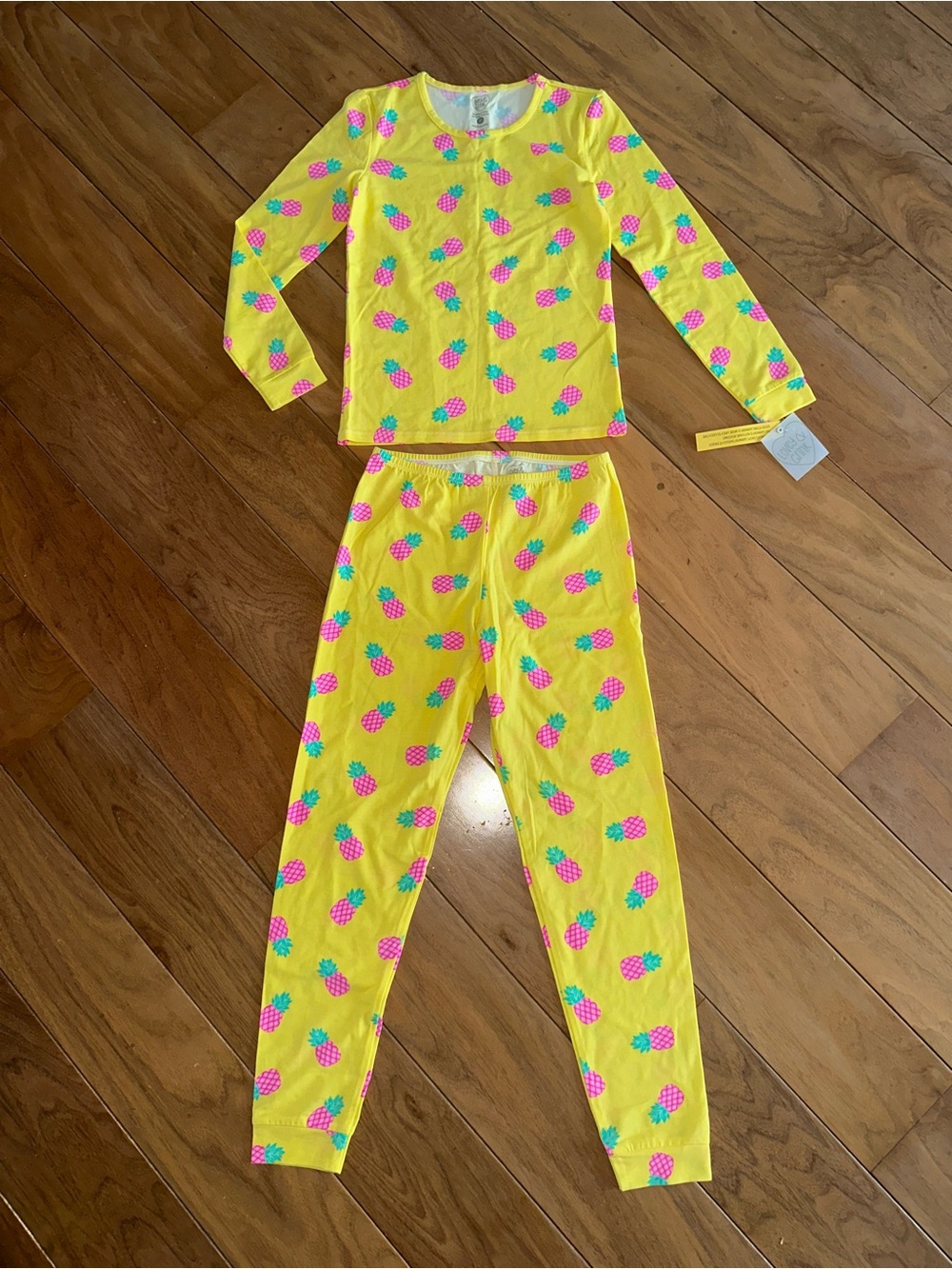 Lovey & Grink Yellow Pineapple Print Kids Pajama Set - Long Sleeve Top & Pants